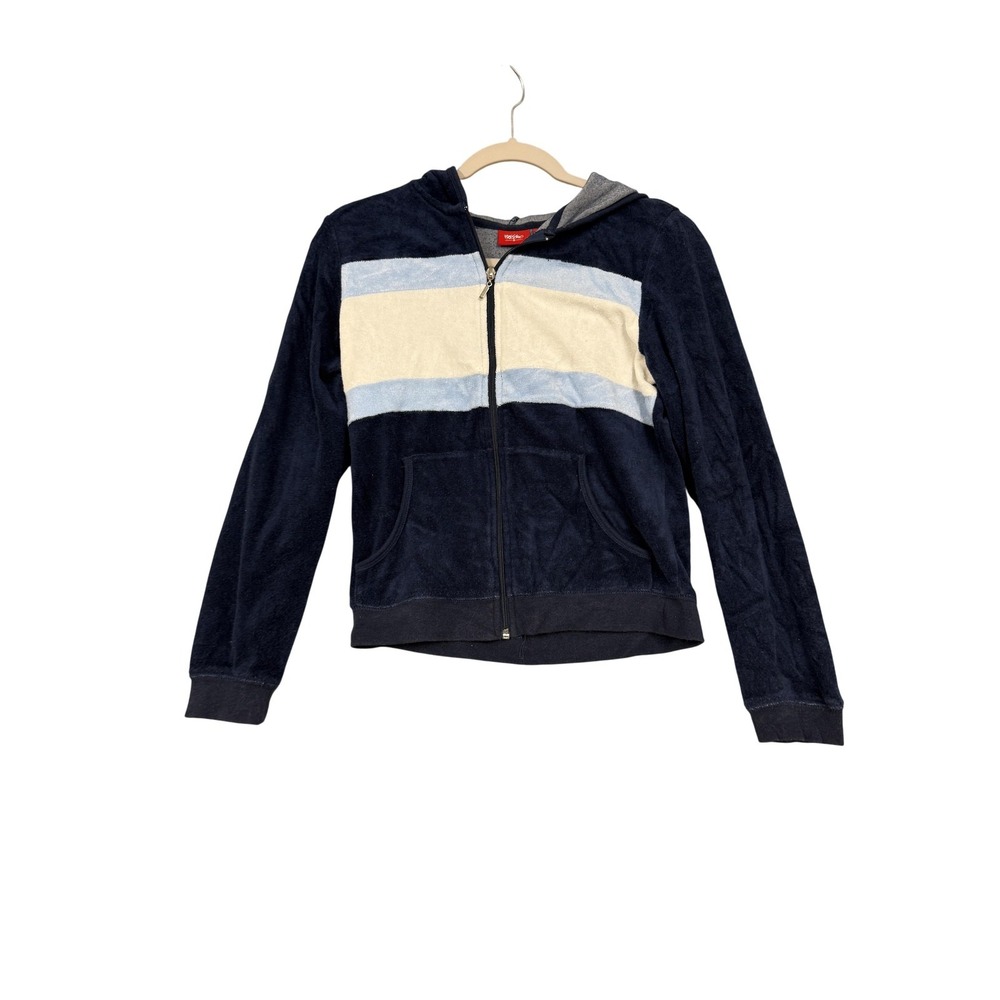 Mossimo Hoodie Mens Medium Blue Full Zip Striped Terry‎ Fleece Pockets Casual